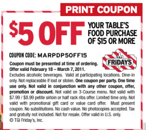 Coupons for tgi deals fridays