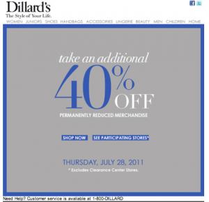 Dillards: TODAY get 40% more off markdowns! - MyLitter - One Deal At A Time