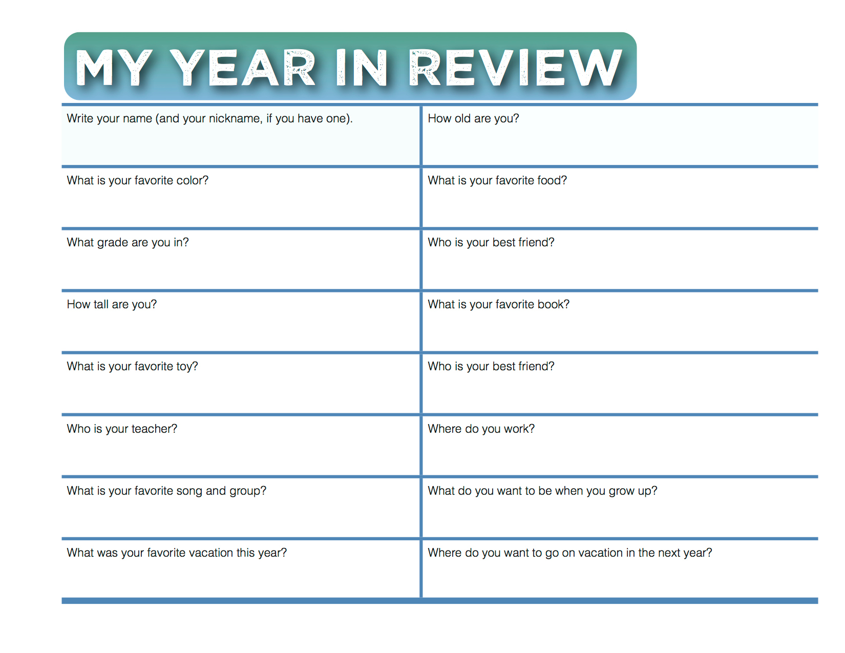 FREE Year in Review Printable 2013 MyLitter One Deal At A Time