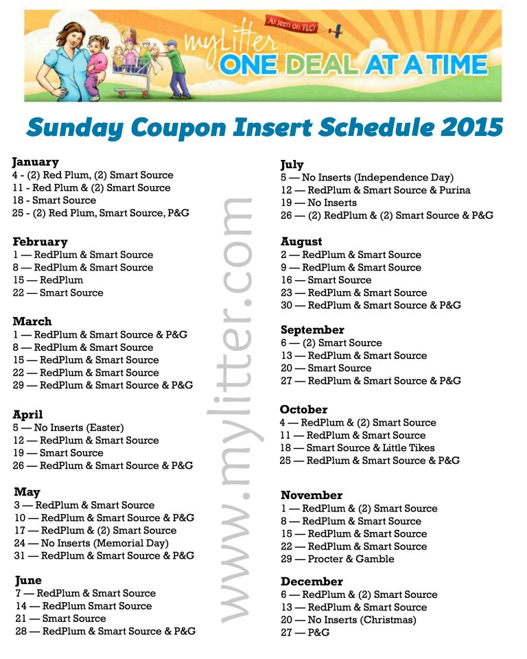 2015 Sunday Coupon Insert Schedule