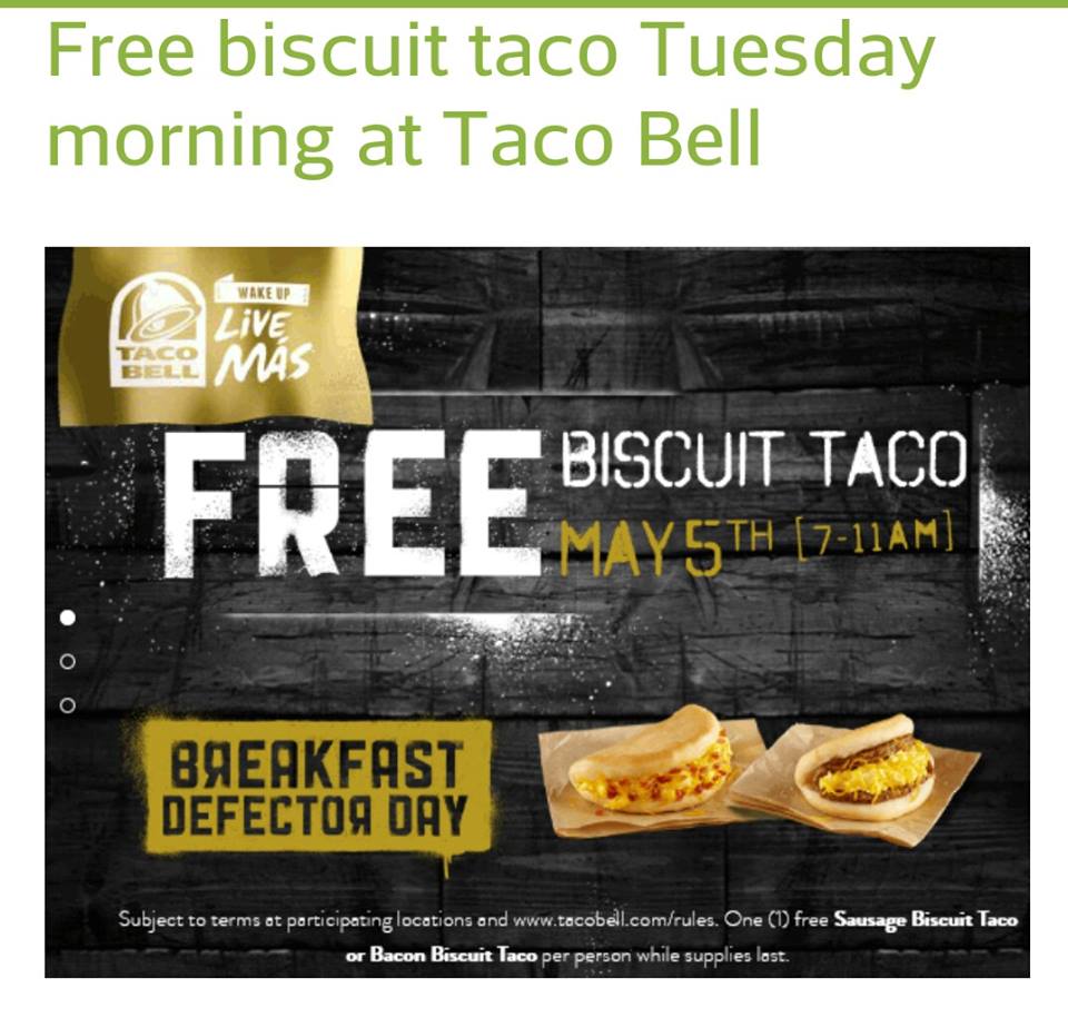 Taco Bell - FREE Biscuit Taco Tuesday TODAY! - MyLitter - One Deal At A Time