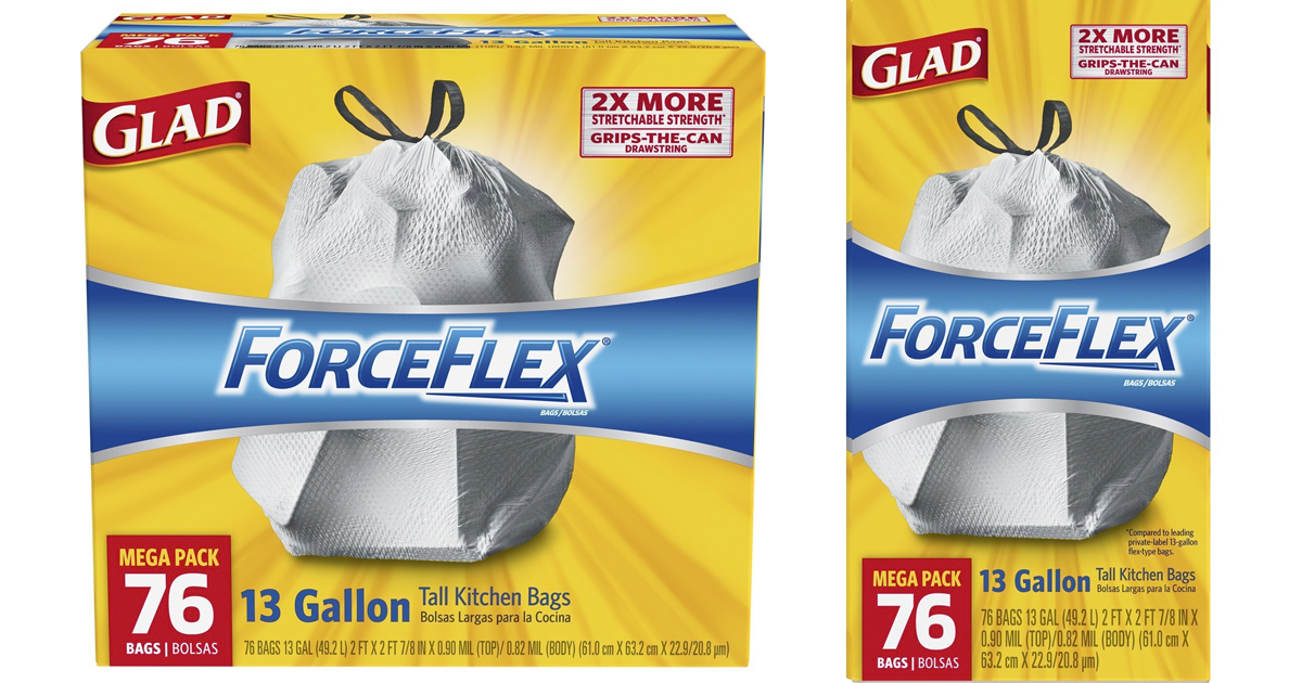 Amazon Glad ForceFlex Drawstring Tall Kitchen Trash Bags, Unscented