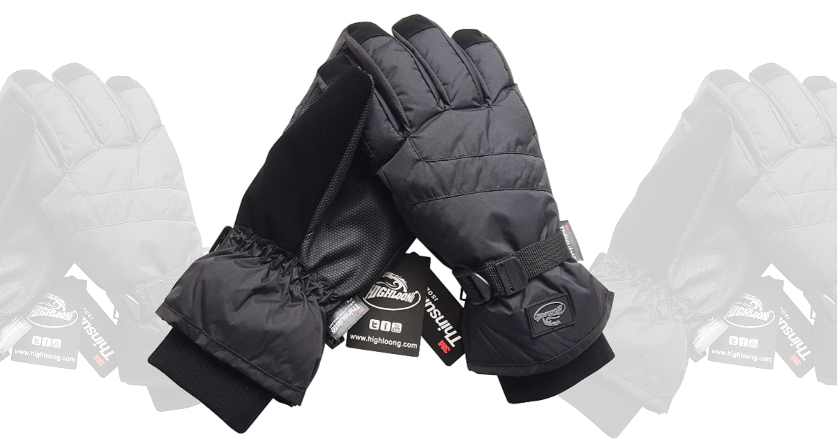 HighLoong Men Ski Snowboard Gloves with Waterproof and Thinsulate for Cold Winter-Black