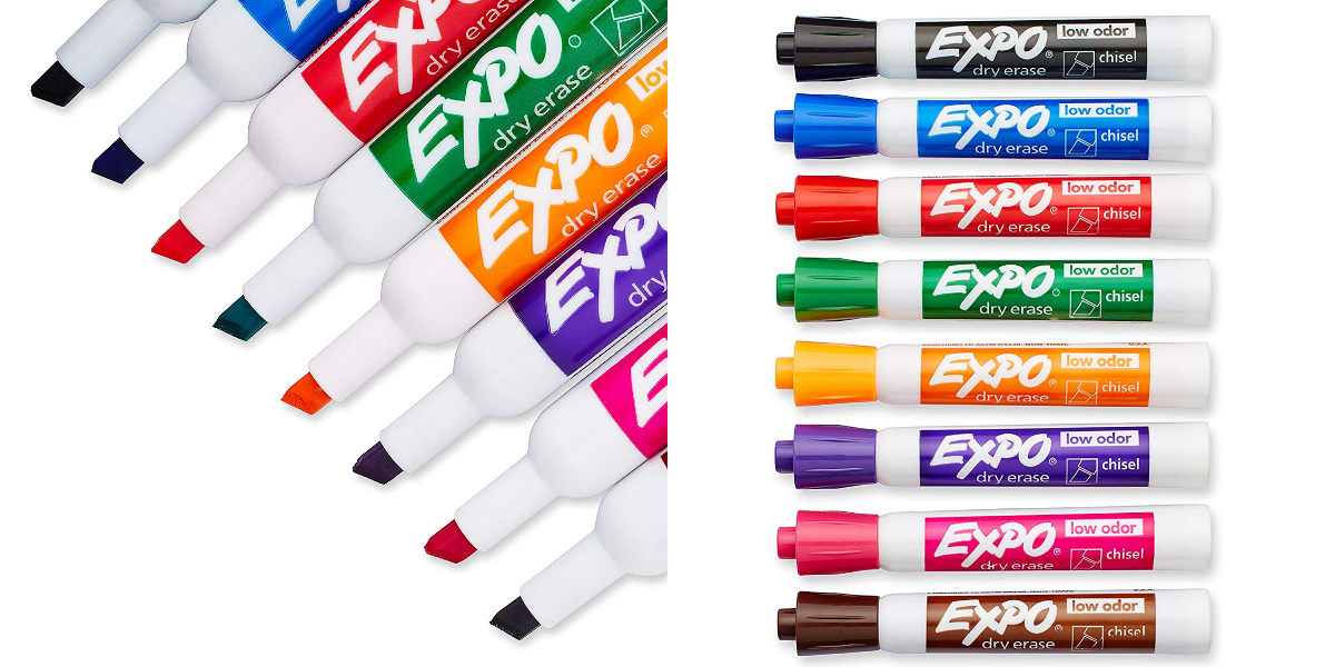 Amazon Expo Dry Erase Markers, 8 Pack, Chisel Tip, Assorted Colors