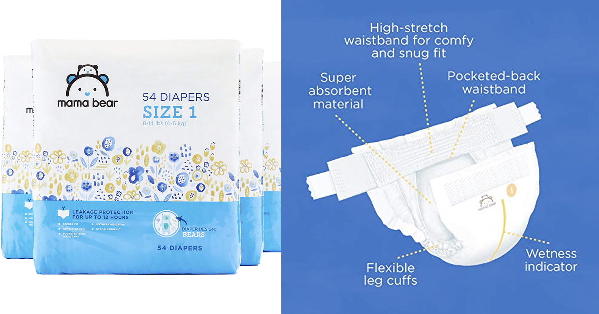 Amazon Amazon Brand 4 packs of 54 Mama Bear Diapers Size 1, Bears