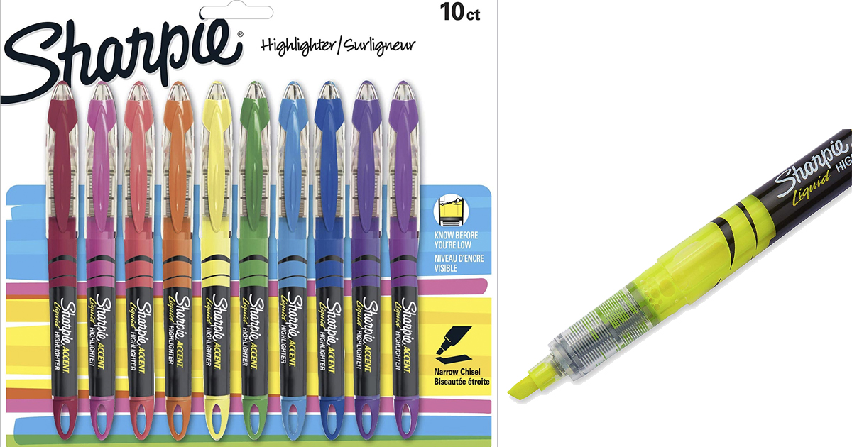Amazon Sharpie Liquid Highlighters, Chisel Tip, Assorted Colors, 10