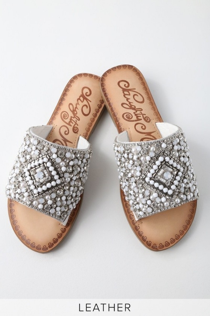 Susanna Leather Rhinestone Slide Sandals At Emma Lou's Boutique