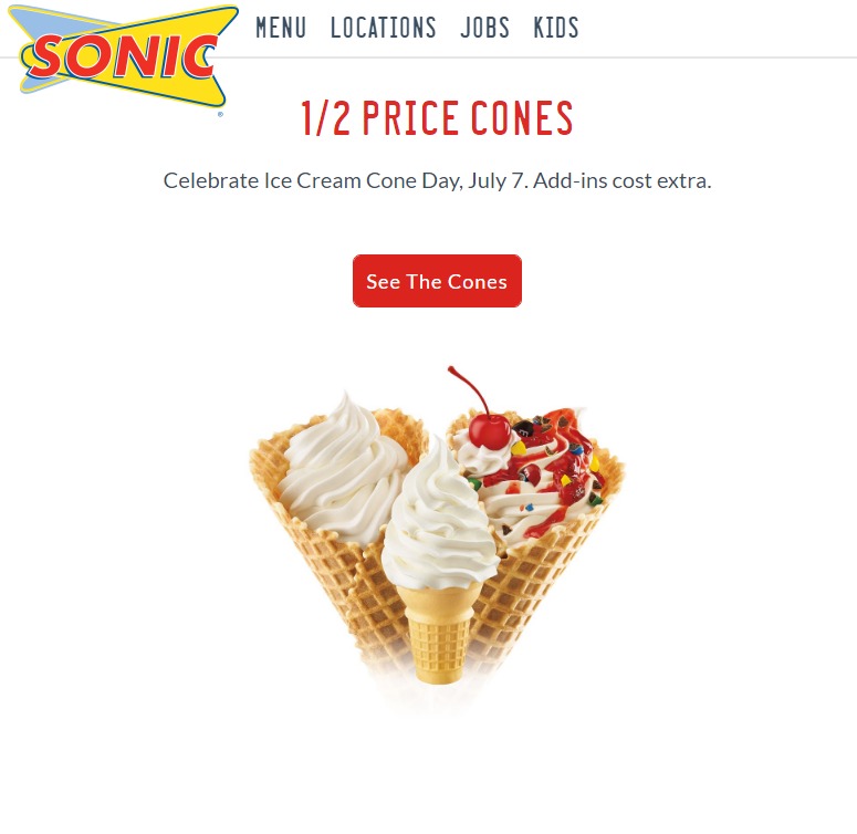 1/2 Price Cones TODAY at Sonic! MyLitter One Deal At A Time