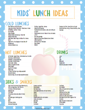 Kids Lunch Ideas (+ FREE Printable for the Fridge!) - MyLitter - One ...