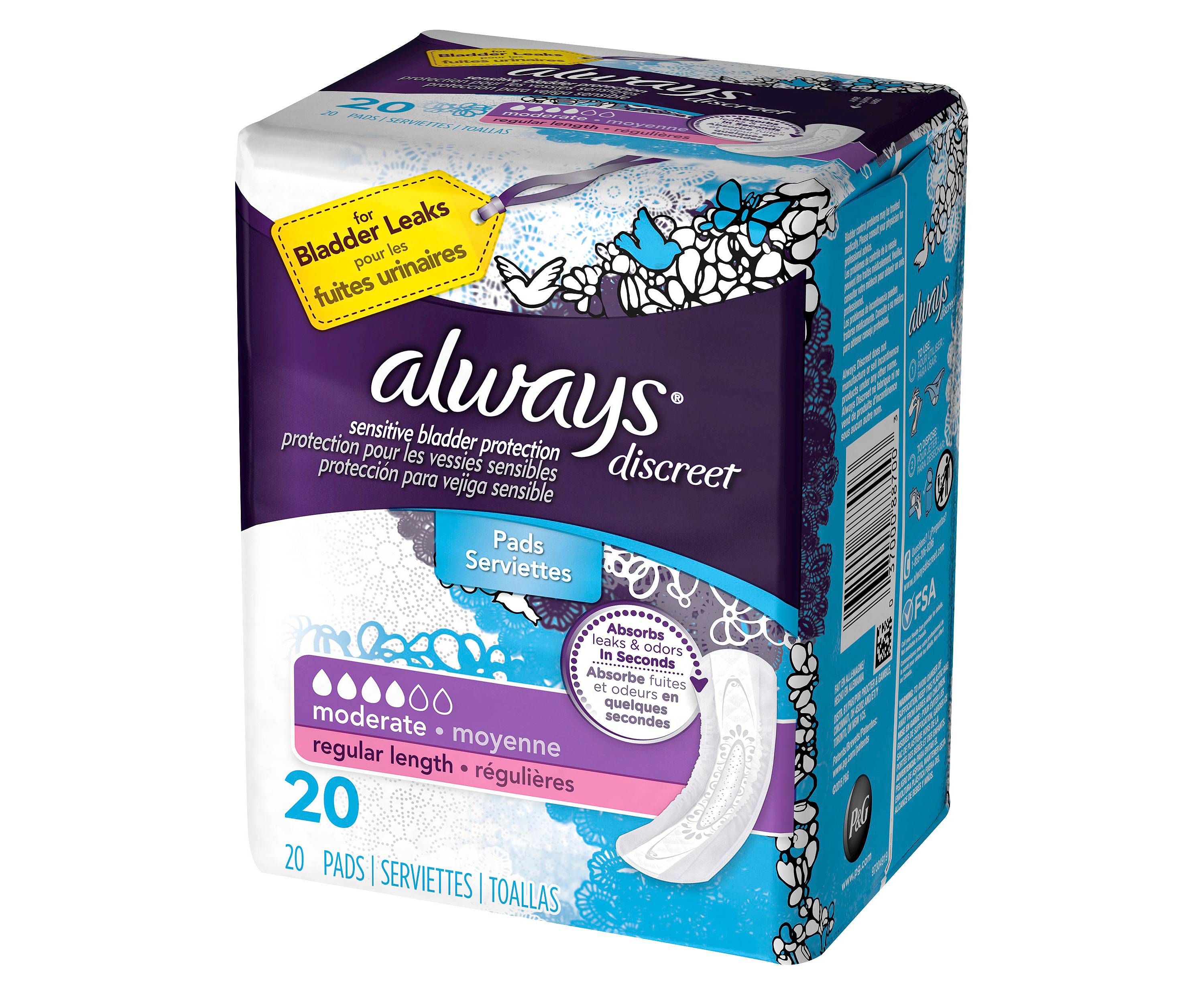 Super Deal at Walmart on Always Discreet Incontinence Pads 20 count ...