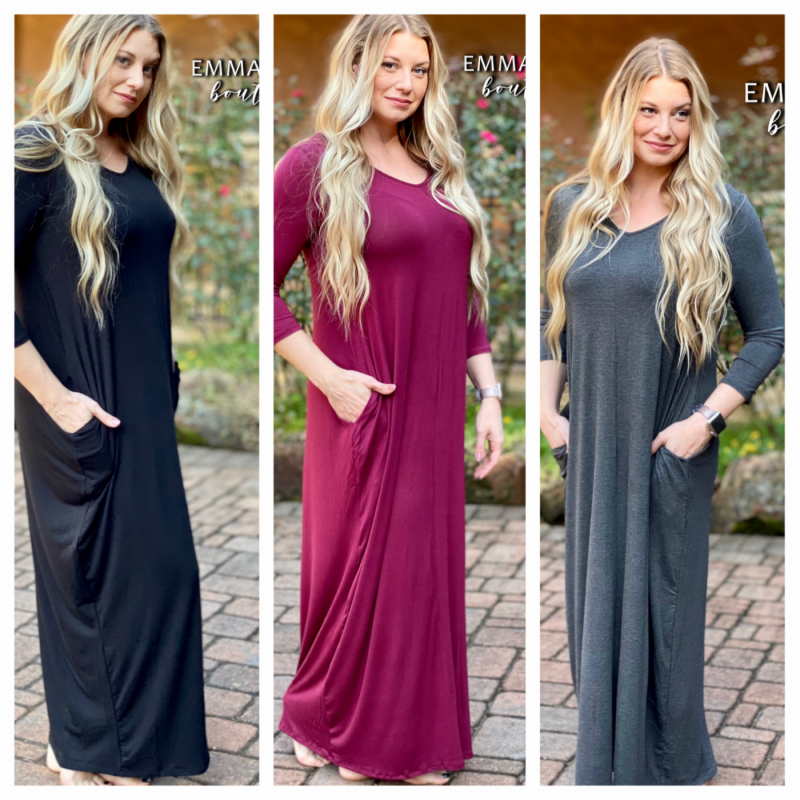 Beautiful Solid Maxi Dress w/Pockets At Emma Lou's Boutique! MyLitter One Deal At A Time